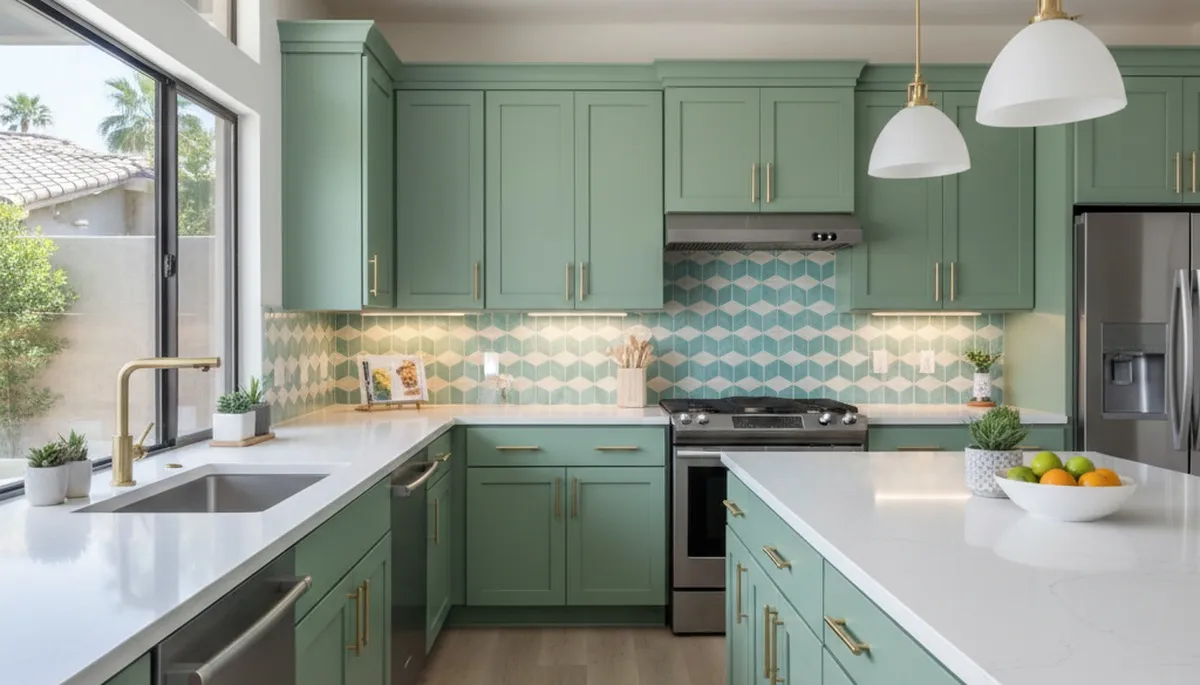Refinished kitchen cabinets with smooth modern finish by Desert Surface Experts in Palm Springs, CA