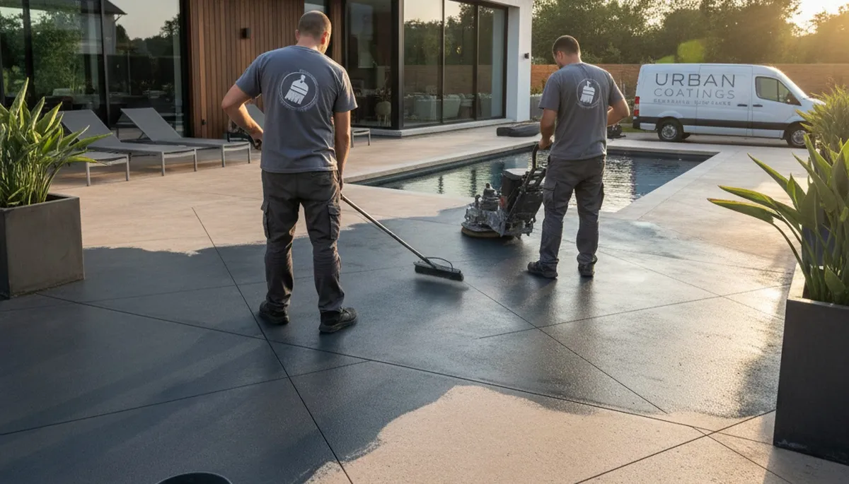 Professional concrete staining on Palm Springs, CA patio by Desert Surface Experts
