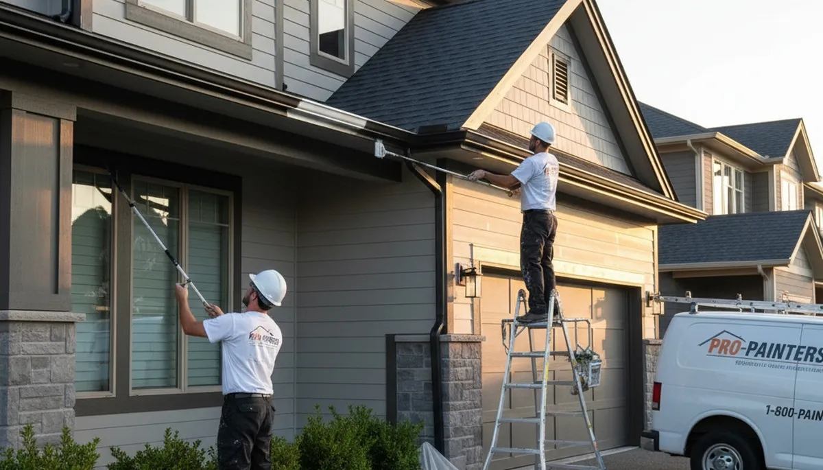 Professional gutter painting on desert home in Palm Springs, CA by expert house painters