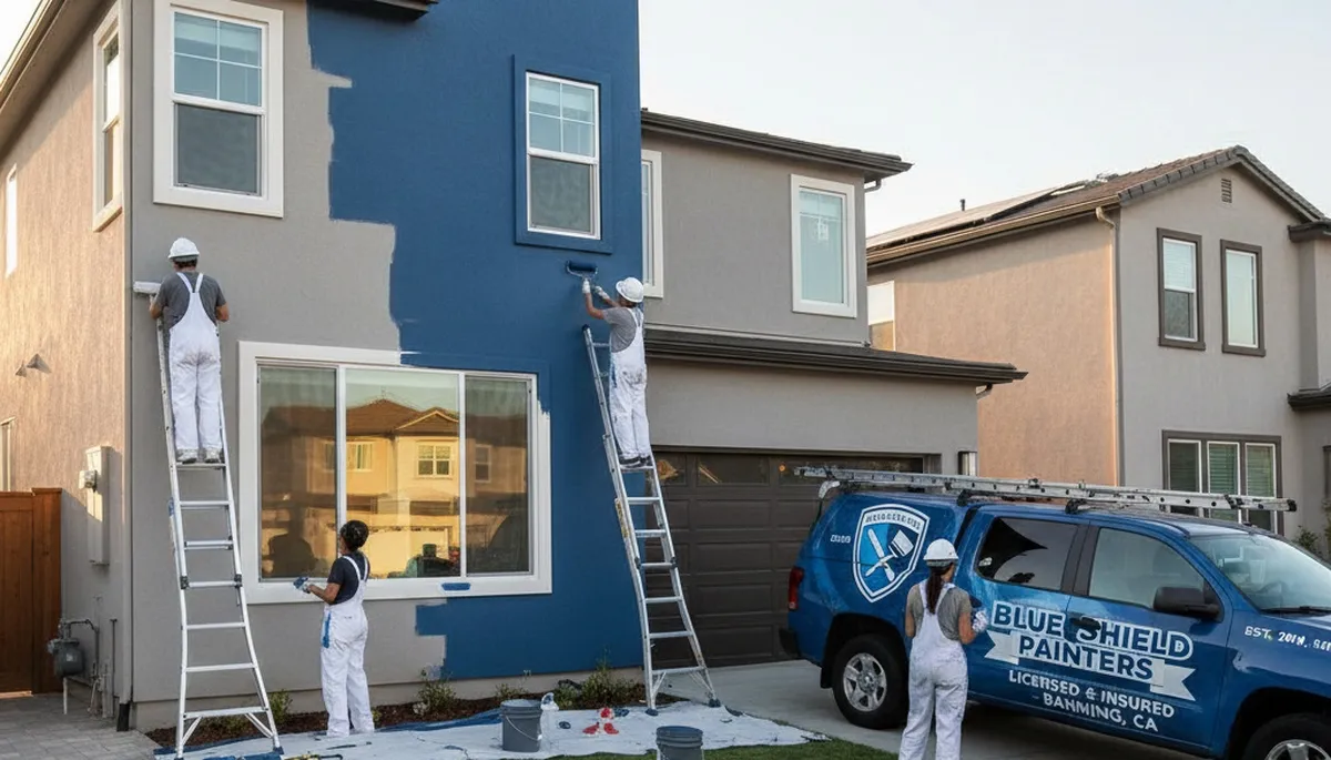 Palm Springs, CA house painters applying exterior paint on a residential home