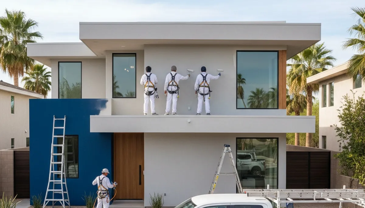 Palm Springs, CA house painters applying exterior paint to a residential home