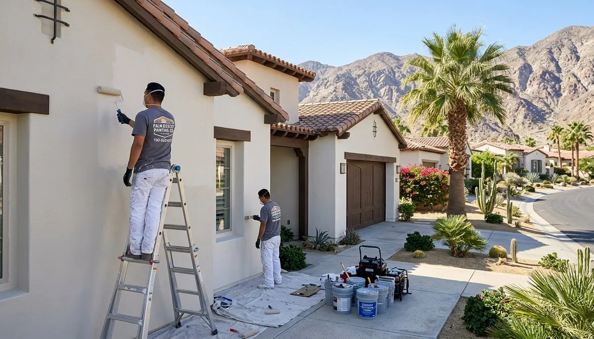 Professional house painters finishing exterior home in Palm Springs, CA