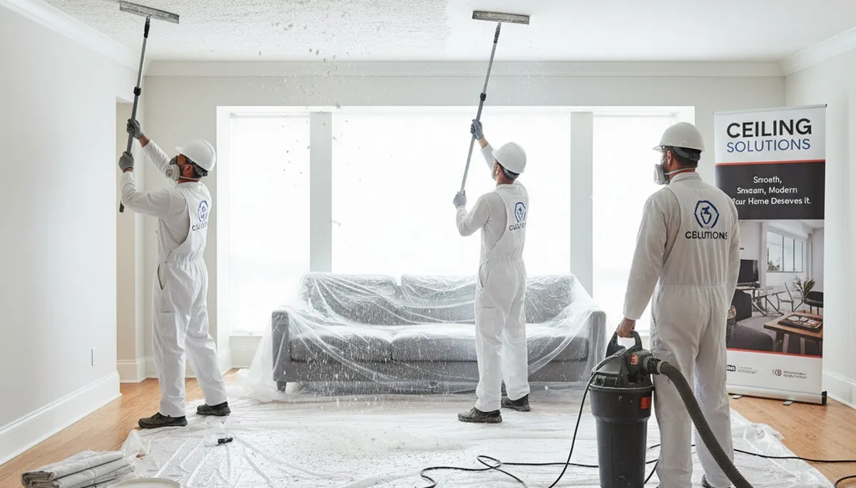 Professional popcorn ceiling removal in Palm Springs CA home by expert painting contractors