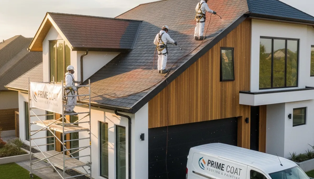Professional roof painting and coating in Palm Springs, CA protecting homes from desert sun and heat