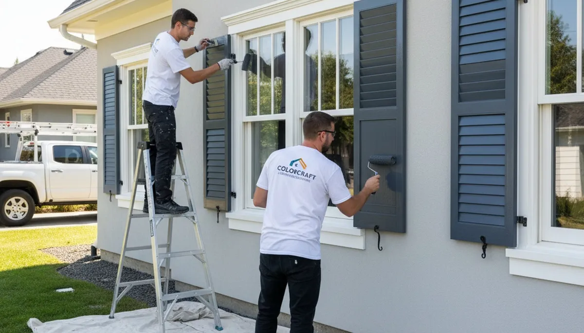 Professional shutter painting service in Palm Springs, CA restoring vibrant, sun-resistant finishes