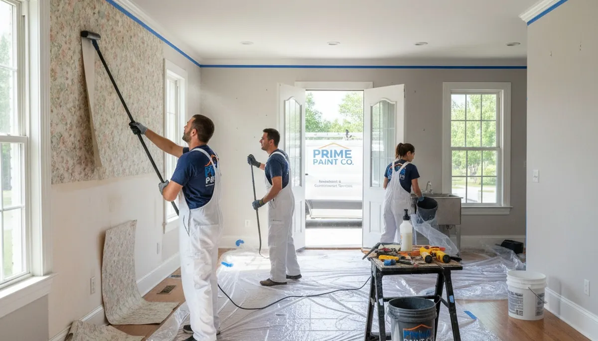 Professional wallpaper removal and surface prep in Palm Springs, CA vintage home interior