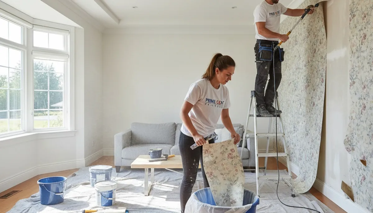 Professional wallpaper removal and wall prep by expert painters in Palm Springs, CA home